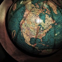 a globe featuring north america